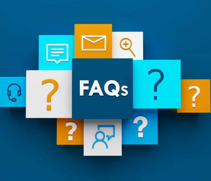 FAQs and question marks on blue background