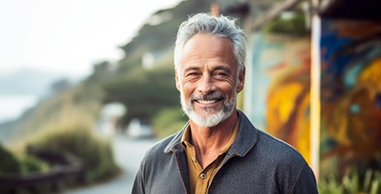 Man enjoying the outdoors with his new dental implants