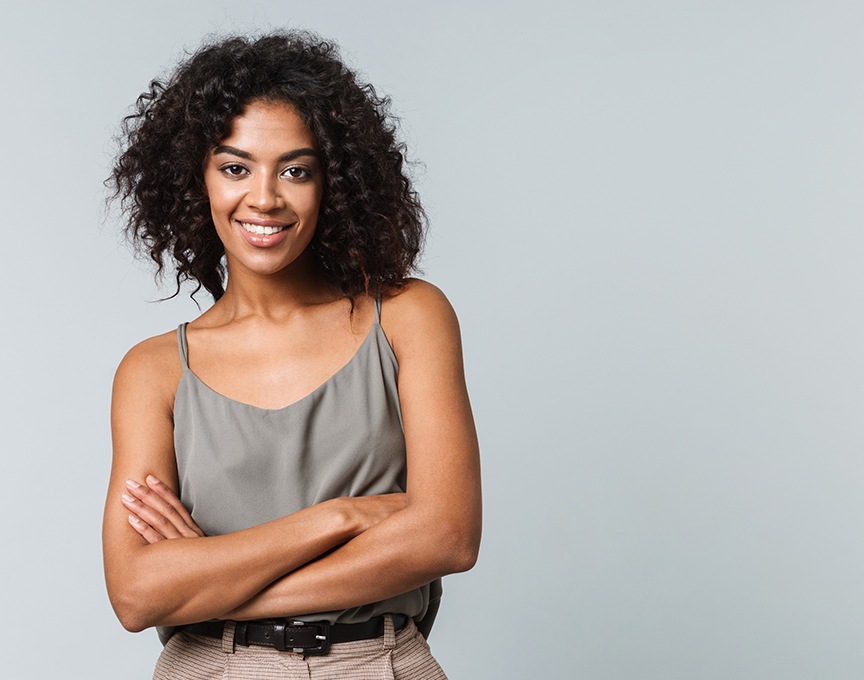 Woman sharing healthy smile after periodontal therapy